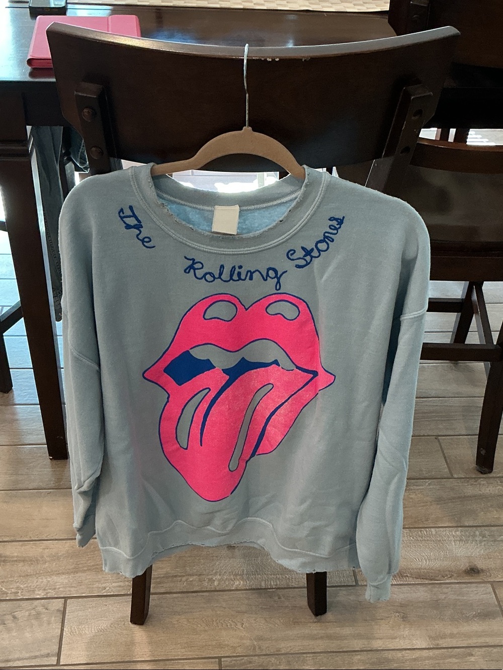the Rolling Stones Light Blue Kids Sweatshirt with Pink & Navy Tongue Graphic